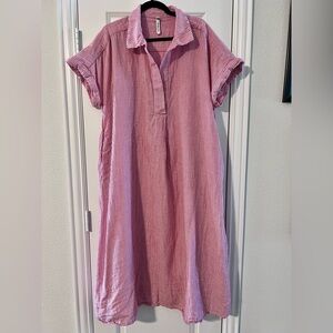 Red and White Striped Collared Dress